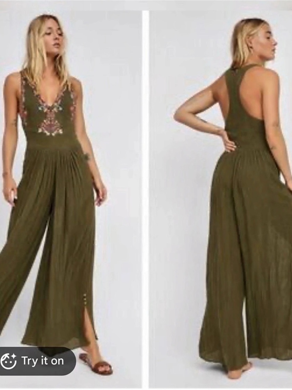 Free People womens amalfi Embroidered Wide Leg jumpsuit size 6